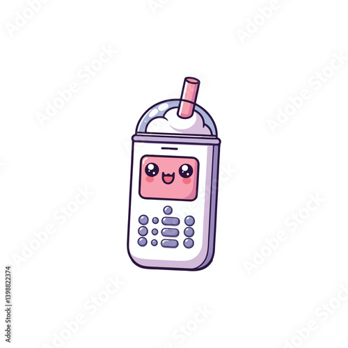 bubble tea mobile phone vector,boba tea mobile phone ,kawaii mobile