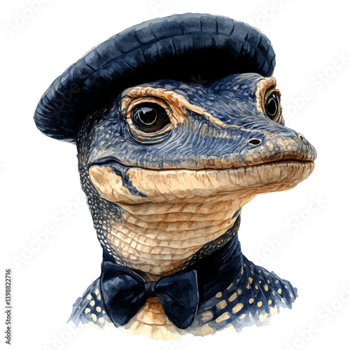 watercolor of Savannah Monitor, vector, isolated on a white background.