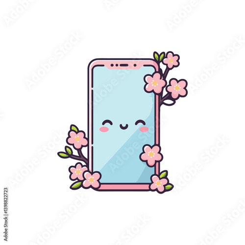 kawaii Sakura Blossom Phone vector,Sakura Blossom mobile Phone
