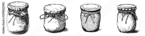 Jars of preserves lined up in a neat arrangement showcasing craftsmanship and traditional food preservation methods