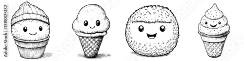 Cute ice cream characters in a playful design showcasing various flavors and styles