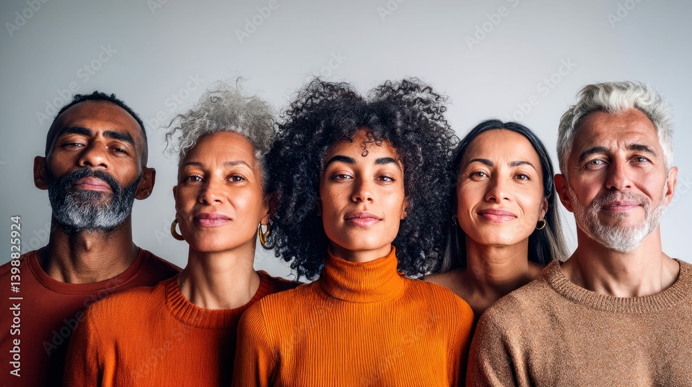 Fototapeta premium A diverse group of people pose together, showcasing unity and various ages with natural looks.