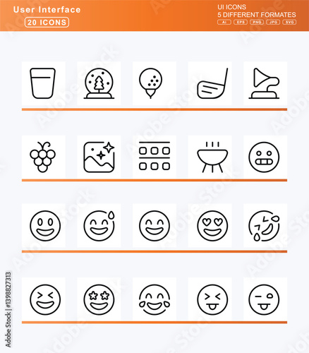 Set of 20 thin user interface icons, camera, cctv, icon, flat, vector, movie, retro, rotate, security, slash, viewfinder, campfire