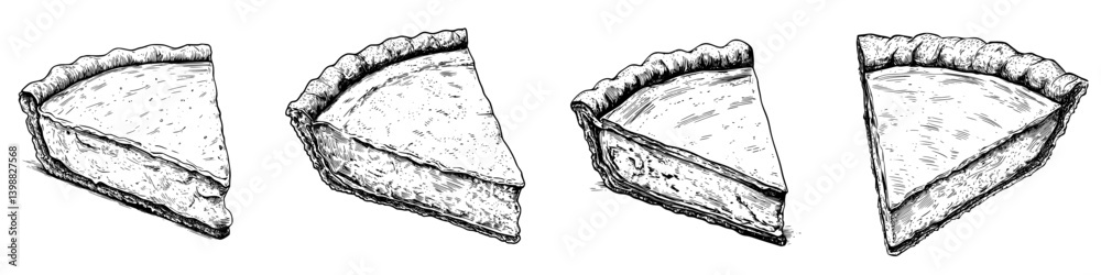 Obraz premium Delicious, hand-drawn illustrations of pie slices showcasing different perspectives and textures in a simplistic style