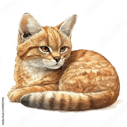 Sand Cat, watercolor vector, isolated on a white background.