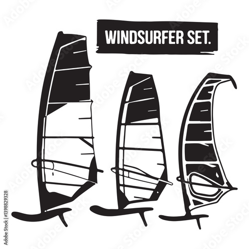 Windsurfer Black Silhouette on White Background – Minimalist Monochrome Water Sports Icon

