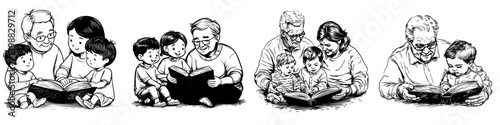 Families reading together during a cozy afternoon at home, fostering bonds and sharing stories in a warm, nurturing environment
