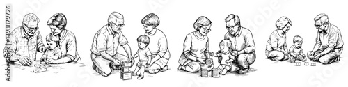 Quality time spent with grandparents while playing and learning together in a cozy home setting