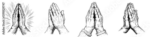 Hands in various positions of prayer expressing devotion and unity in a spiritual setting