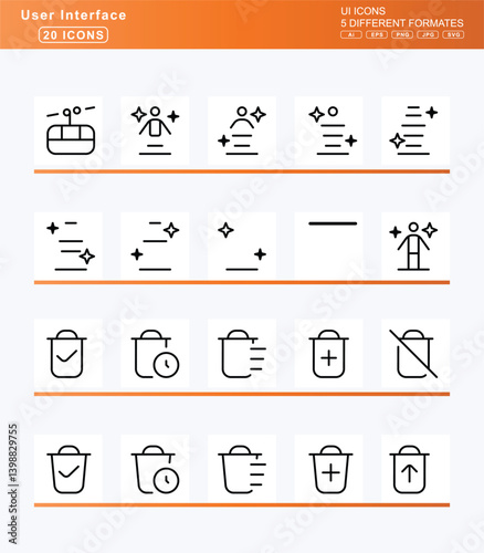 Set of 20 thin user interface icons, diagram, successor, icon, flat, vector, venn, dial, high, low, max, med