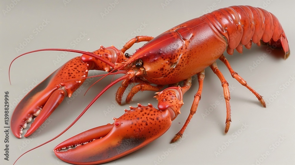 An electric blue lobster, a decapod crustacean, is on a gray surface An electric blue lobster, a decapod crustacean, is on a gray surface