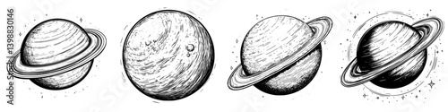 Various planets illustrated with detailed features and rings, showcasing the beauty of our solar system