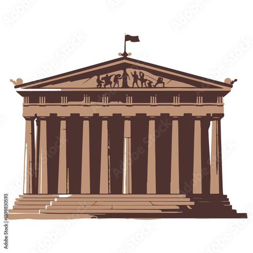 Parthenon Icon on White Background – Clean Minimal Outline of Ancient Greek Temple

