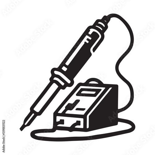 Linear Silhouette Icon of a Soldering Iron on White Background – Minimal Monochrome Tool Illustration

