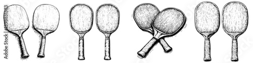 Vintage style wooden paddles lined up in a row and crossed, showcasing craftsmanship and design with a rustic appeal