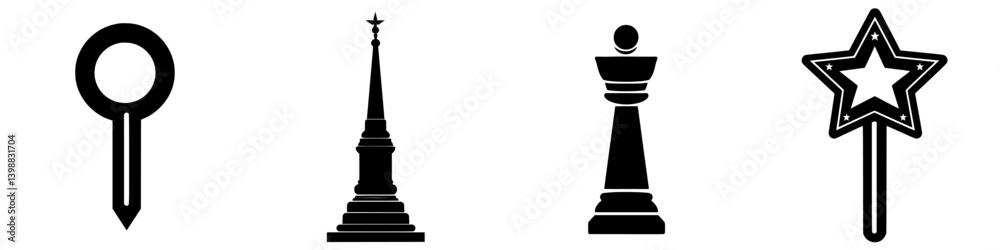 Shapes and symbols showcasing diverse representations in black silhouette on a plain background Shapes and symbols showcasing diverse representations in black silhouette on a plain background