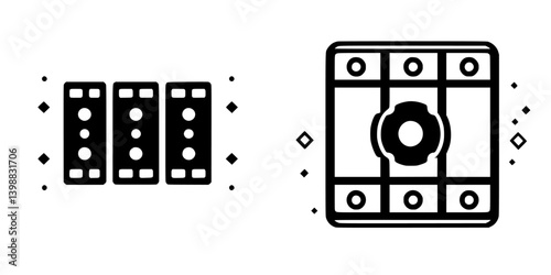 Classic movie reels and a game board design showcased together in a creative layout