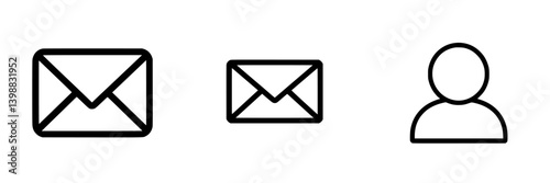 Symbols representing communication in a simple graphic design featuring envelopes and a user icon