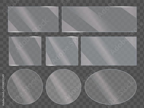 Set realistic glass of different shapes on transparent background
Vector glass round, square, window shapes