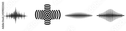 Sound wave designs showcasing different waveforms in a modern style, ideal for sound-related projects and concepts