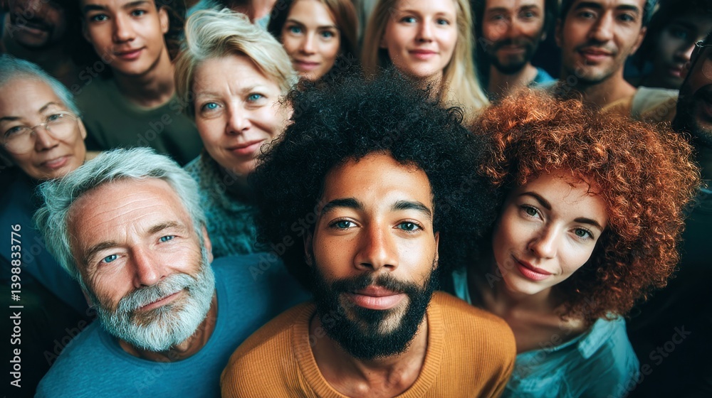 An uplifting portrait of a diverse group of people with many different ethnicities looking upward. An uplifting portrait of a diverse group of people with many different ethnicities looking upward.