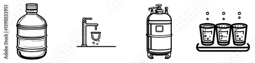 Various types of containers and equipment for liquid storage and dispensing in a laboratory setting