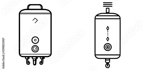 Various types of water heaters showcased with distinct designs and features in a minimalist style