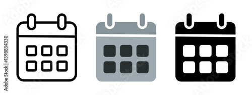 Calendar icon set.Flat style calendar icon ideal for web and mobile interfaces. Features a minimalist design, perfect for planners, schedulers, and productivity apps. Icons, vector, symbols.