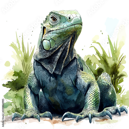 watercolor of Sailfin Lizard, vector, isolated on a white background.