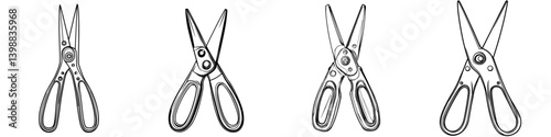 Scissors in various open positions illustrated on a plain background