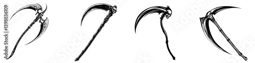 Unique scythe designs showcasing detailed artistry and craftsmanship in a variety of styles