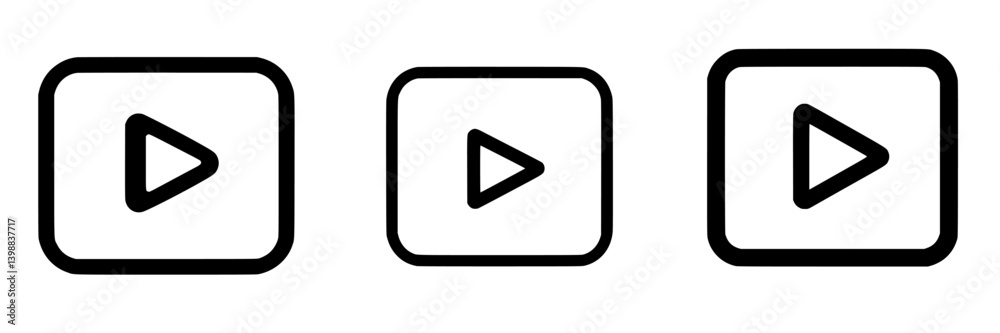 Play button icons in various sizes and styles displayed on a neutral background for digital media representation Play button icons in various sizes and styles displayed on a neutral background for digital media representation