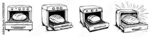 Baking fresh bread in a retro oven, capturing the warmth of homemade meals in a cozy kitchen setting