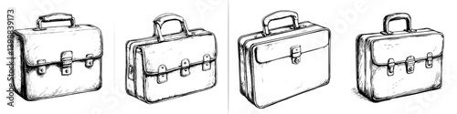 Collection of four unique vintage briefcase designs showcasing different styles and shapes
