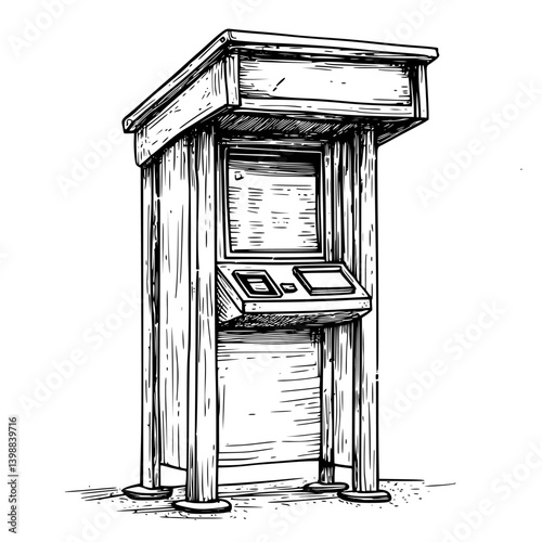 Wooden kiosk design featuring interactive display and control panel at a public park