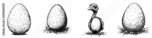 Growth process of a bird from egg to hatchling in a natural setting illustrates development stages