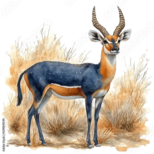 Sable Antelope, vector watercolor illustration, isolated on a white background.