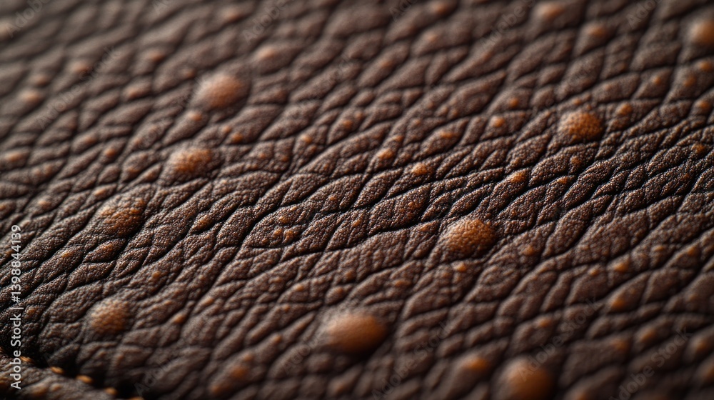 Close-up view of textured brown leather. Fine details of the leather's surface are visible, including subtle bumps and lines Close-up view of textured brown leather. Fine details of the leather's surface are visible, including subtle bumps and lines