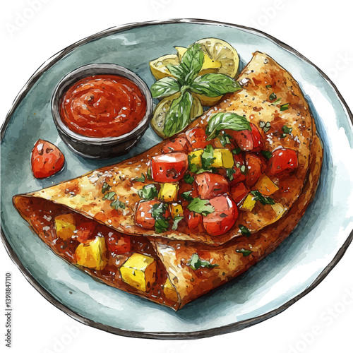watercolor of Roti John, vector, isolated on a white background.