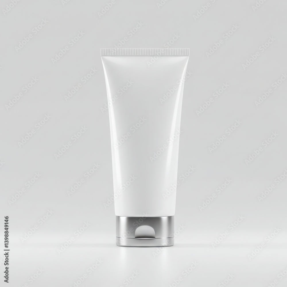 Close up of a white tube with silver cap on a white background Close up of a white tube with silver cap on a white background