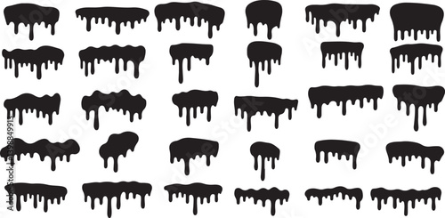 Dripping symbols set. Liquid ink, paint drip and drop. Oil, blood, water etc