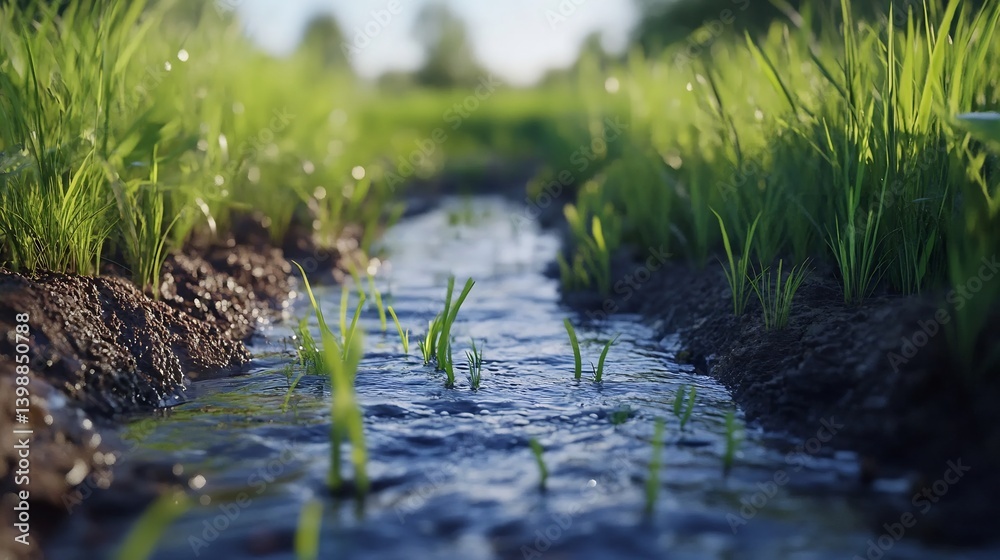 Autonomous AI controlled irrigation canals adjusting water flow based soil moisture sensors Autonomous AI controlled irrigation canals adjusting water flow based soil moisture sensors