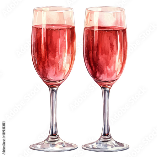 illustration of Romantic Champagne Glasses, watercolor vector, isolated on a white background.