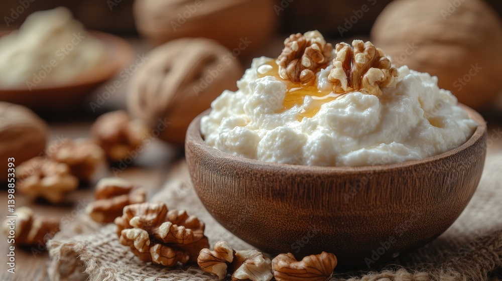 Creamy ricotta topped with walnuts and honey Creamy ricotta topped with walnuts and honey