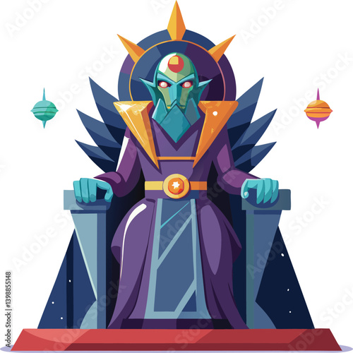 Powerful space emperor on cosmic throne. Villain or ruler character for sci-fi fantasy and universe lore