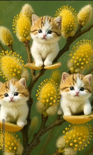 two kittens playing with ball