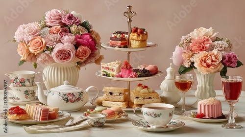 Elegant afternoon tea floral decor & delicious pastries