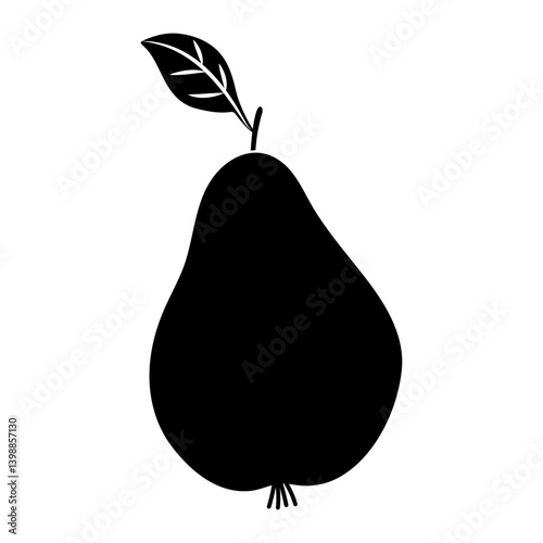 Silhouette of a pear with a leaf on top against a plain background