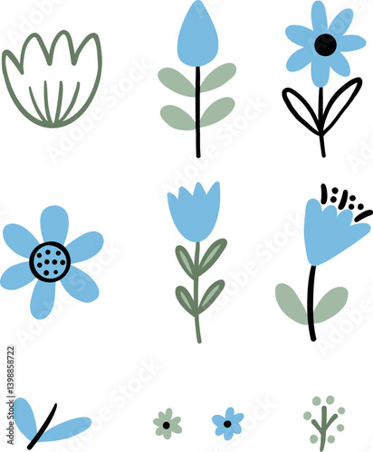 Blue Floral Clipart Set for Baby Design Projects