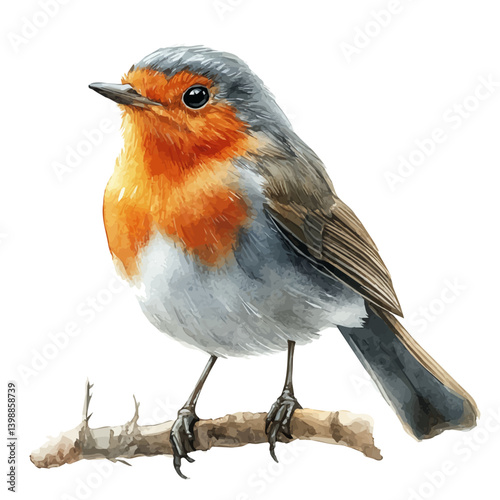 illustration of Robin, watercolor vector, isolated on a white background.